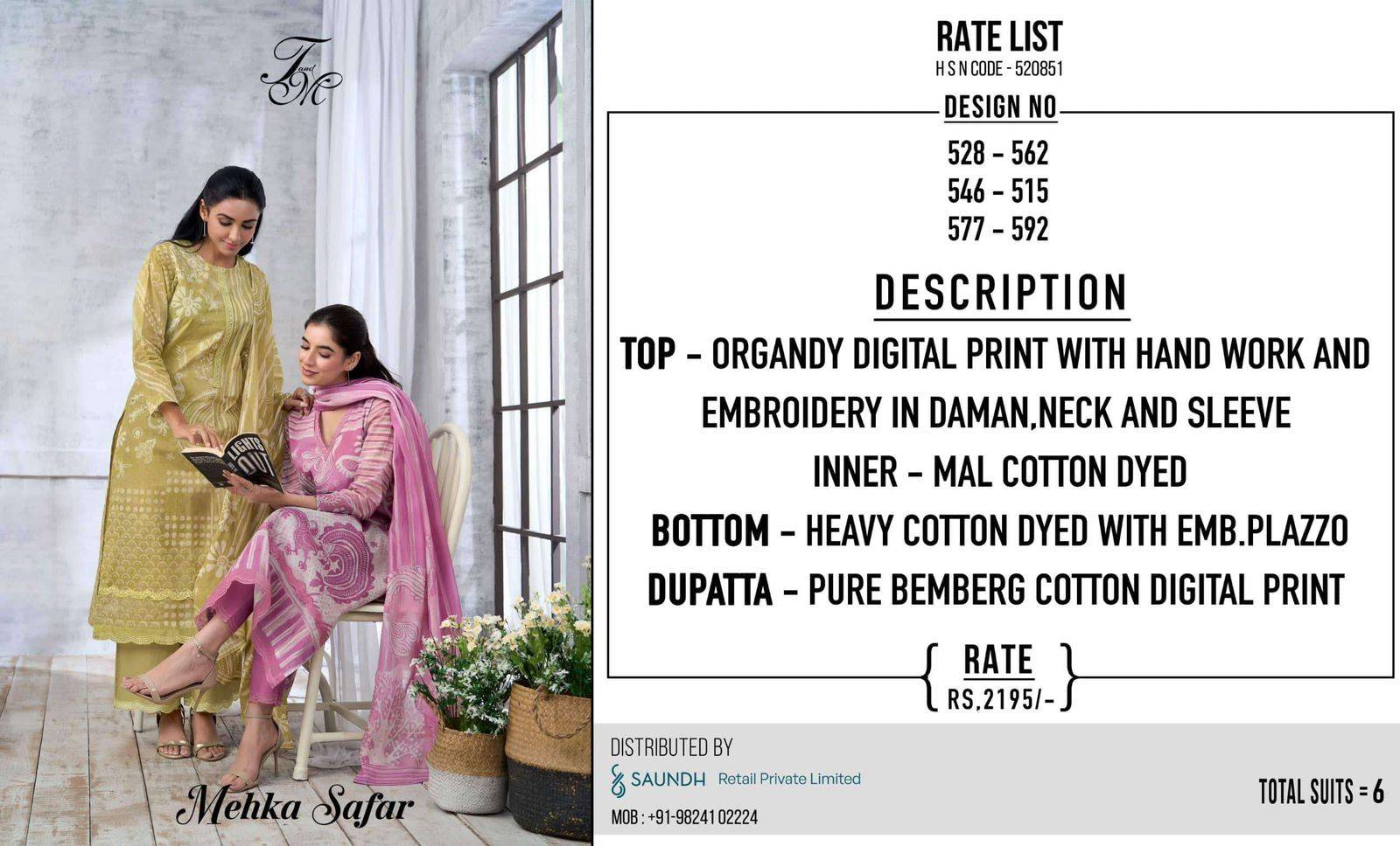 MEHKA SAFAR By T&M 528 TO 533 series Beautiful Festive Suits Stylish Colorful Fancy Casual Wear Organdy Digital Print Dresses At Wholesale Price